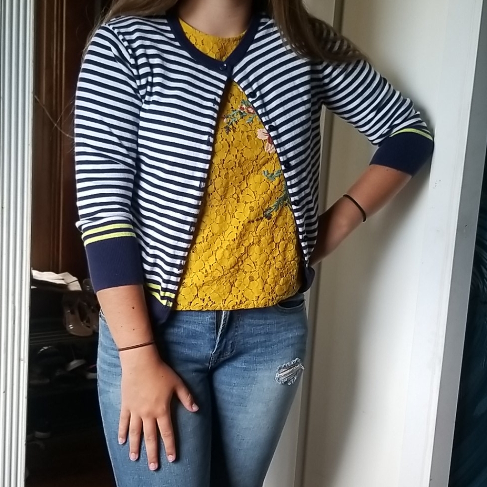 Womens gap medium stripe sweater jacket cardigan